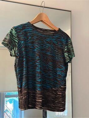 Proenza Schouler Black, Teal & Gray Striped Wave Tee